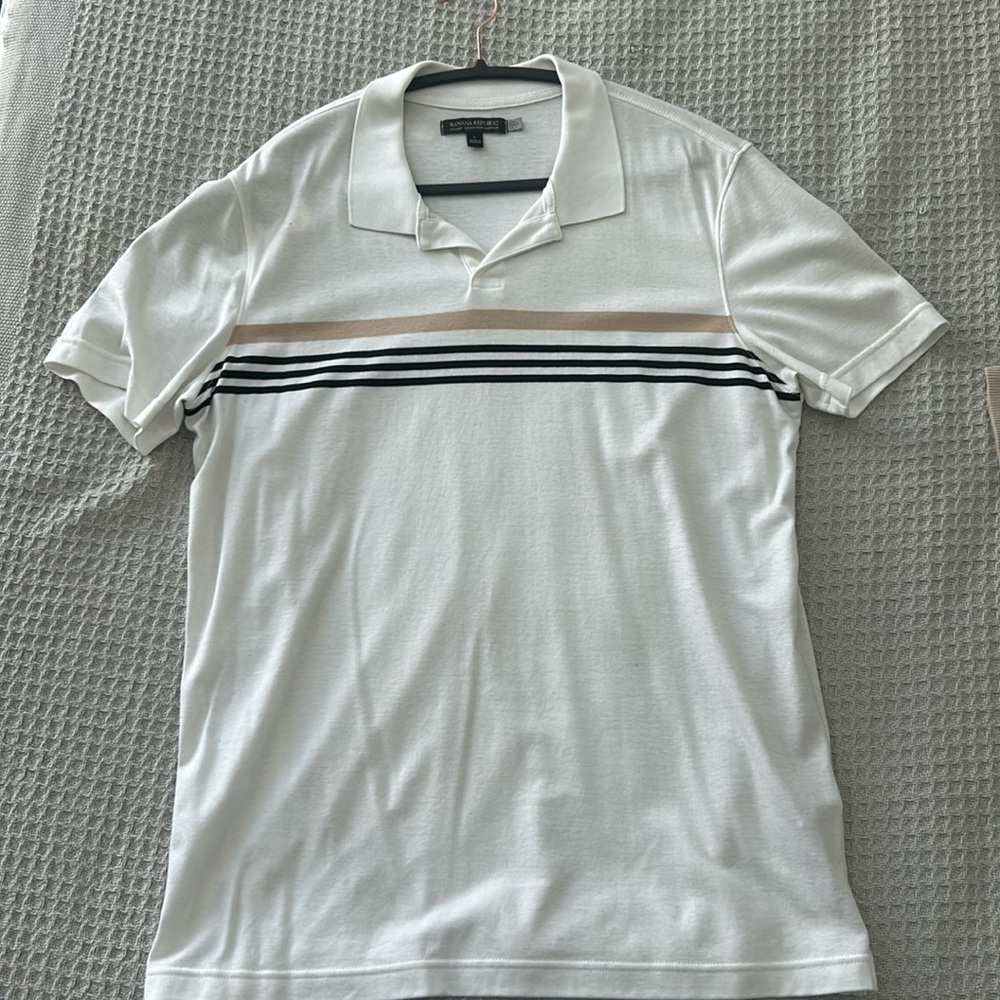 Banana Republic polo white with brown and black stripe no button size L